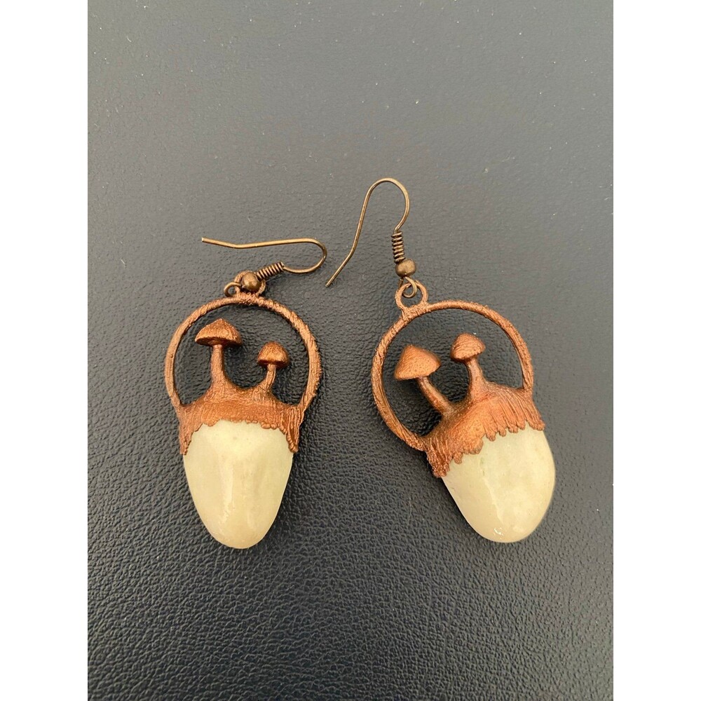 Brass moonstone mushroom earrings
